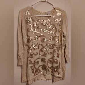Joseph A Top with Gold Floral Embellishments Nwt Sz M